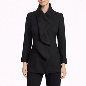 Loeffler Randall Pea Coat Women’s 0 Black Wool Shawl Collar Winter Classic Chic